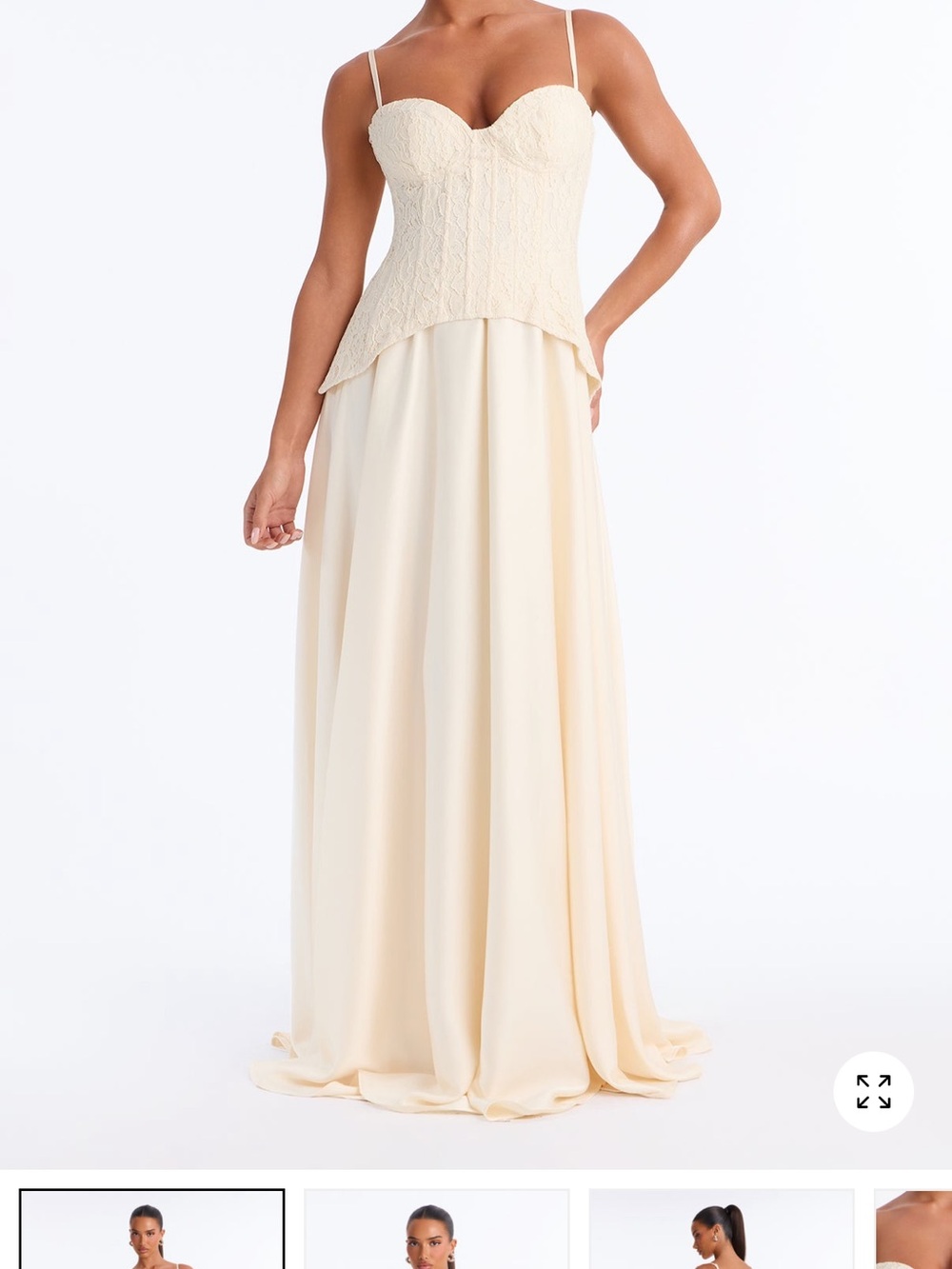 Fashion Nova Daniella Satin Lace Corset Maxi Dress - Cream